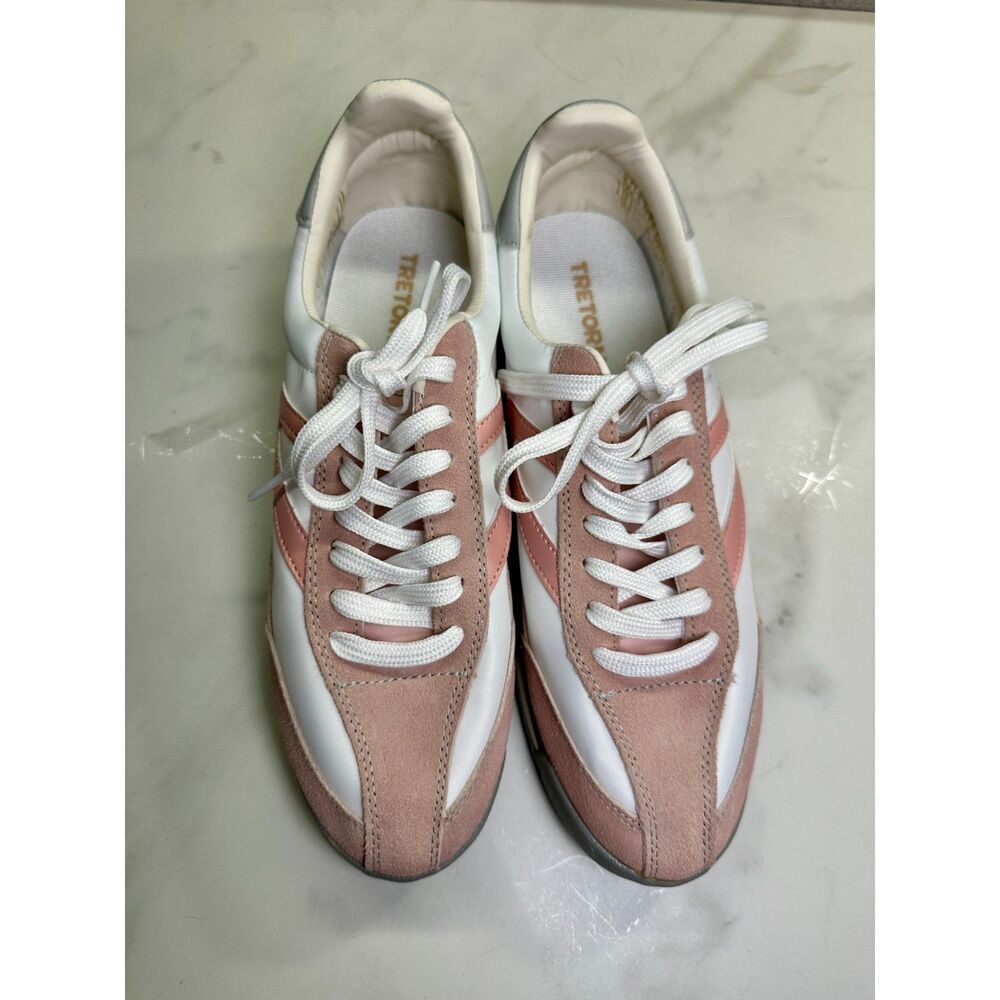 Tretorn Rawlins Retro Style Blush & White Sneakers Suede Casual Preppy Shoes - Picture 2 of 8